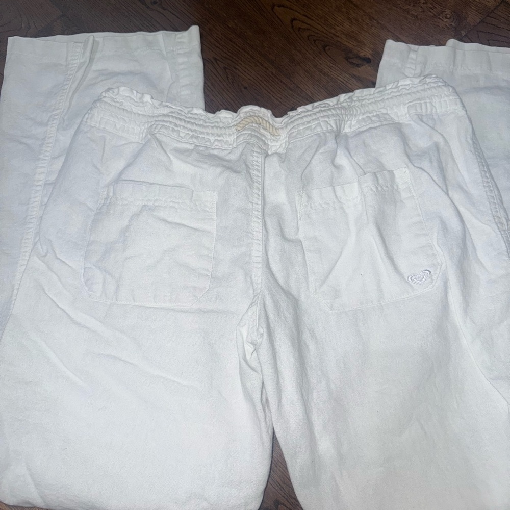 Roxy Womens Oceanside Flared Linen Blend White Drawstring Pant Size Large - Picture 4 of 6